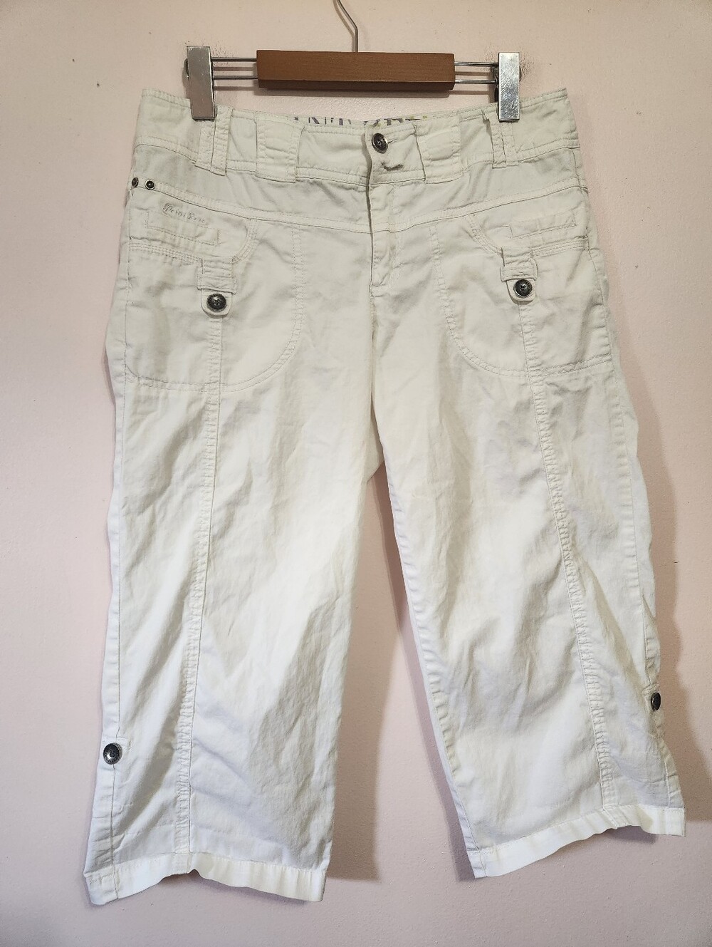 Vintage Y2K Point Zero Nicole Benisti White Cargo Capris Cuffed Cropped Pants 7